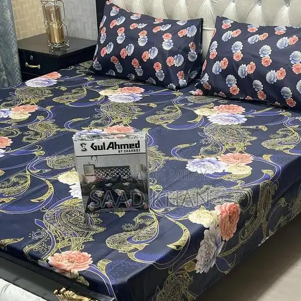 Cotton Salonica Printed Double Bedsheet Set - 3 Pieces