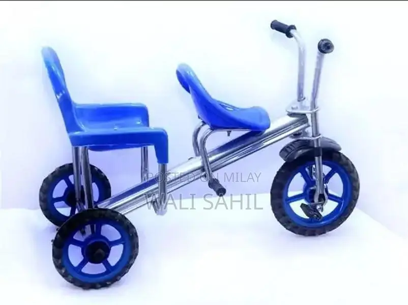 Kids Blue Double Seat Tricycle with Safe Design
