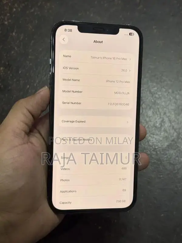 iPhone 12 Pro Max 256 Gb PTA Approved Physical+Esim 10/10