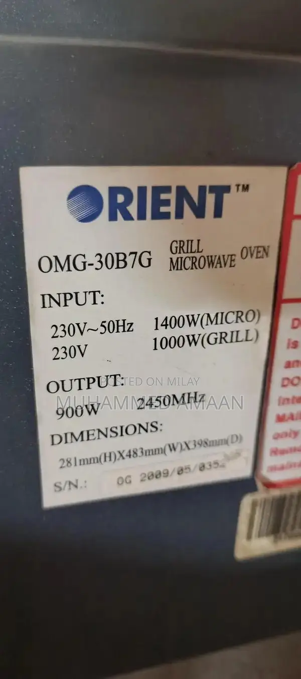 30B7g Orient Grill and Microwave Oven