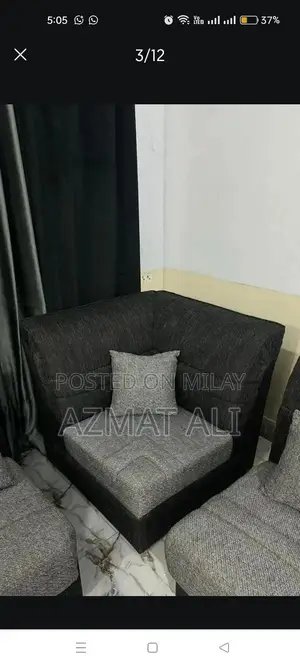 L shape sofa, 4 piece chair set, three piece table set and standing m