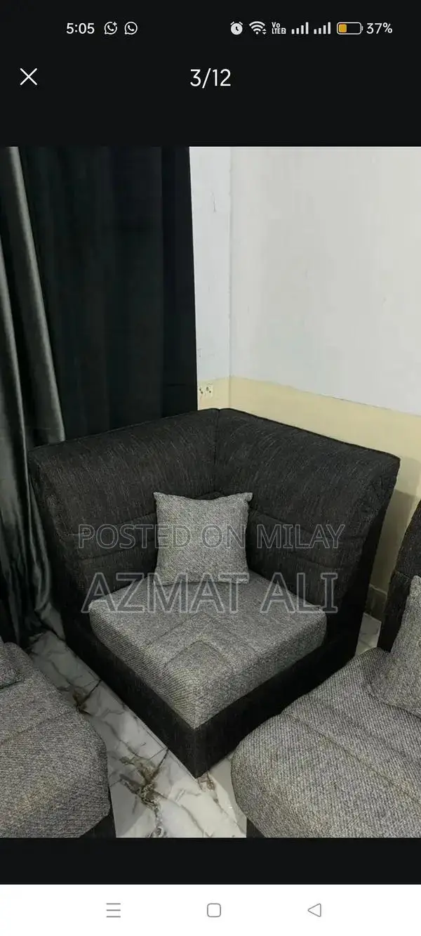 L shape sofa, 4 piece chair set, three piece table set and standing m