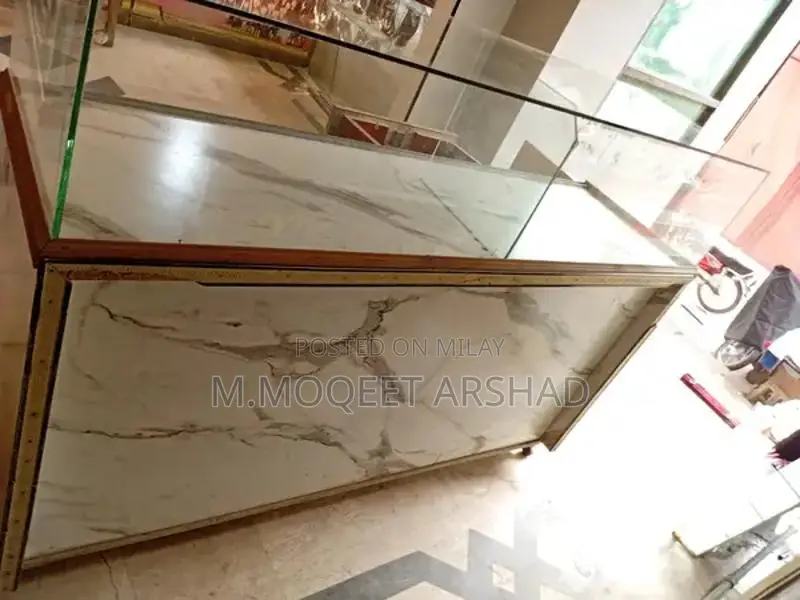 Wooden Jewelry Counter Display with Wheels and Mirror