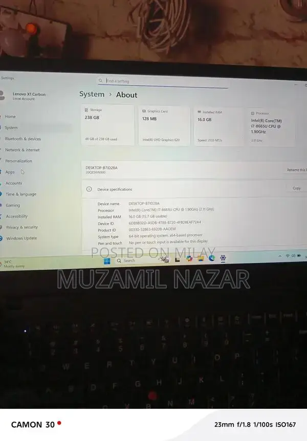 x1 carbon core i7  8665U
