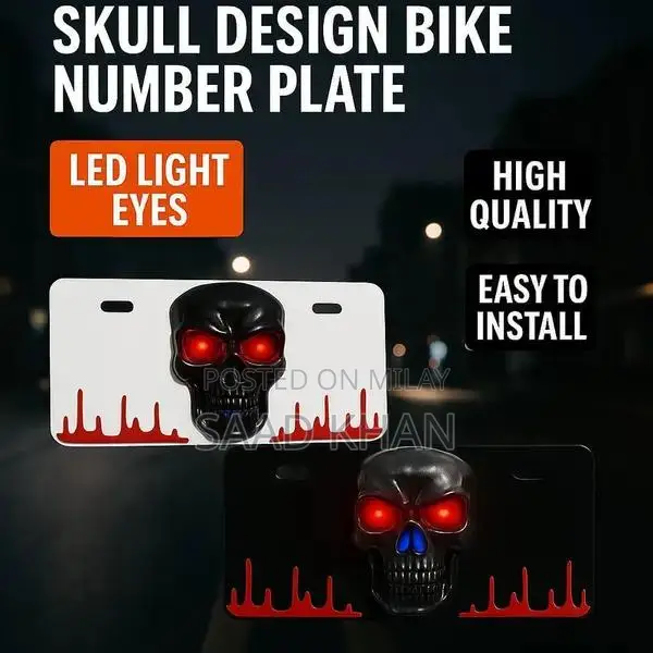 Skull LED Motorcycle Back Number Plate for 70cc & 125cc Bikes