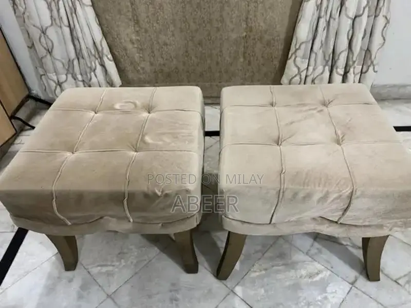 Luxury L-Shaped Sofa Set with Metallic Carving + Table & Puffies