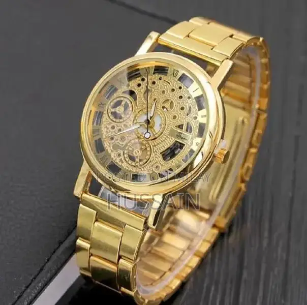 Gold Stainless Steel Hand-Winding Mechanical Men's Analog Watch