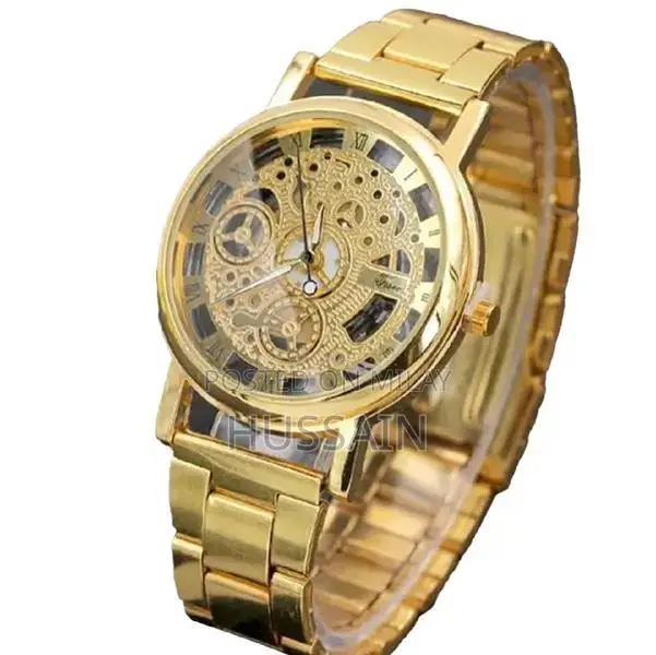 Gold Stainless Steel Hand-Winding Mechanical Men's Analog Watch