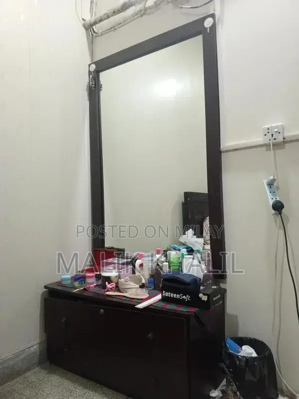 Vintage Wood Dressing Table with Mirror and Two Drawers