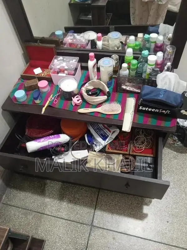 Vintage Wood Dressing Table with Mirror and Two Drawers