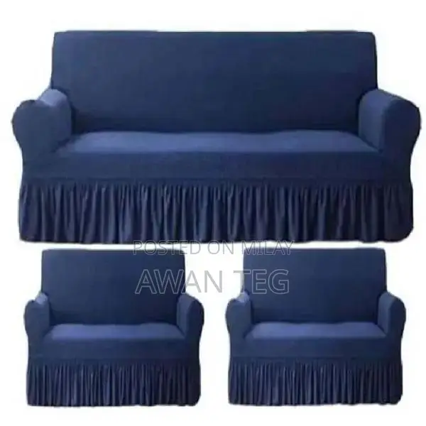 5 Seater Blue Mesh Plain Turkish Style Sofa Cover Set