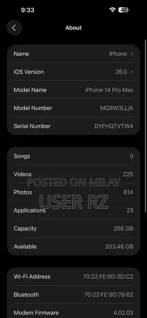 I phone 14 pro max LLA model 256gb jv