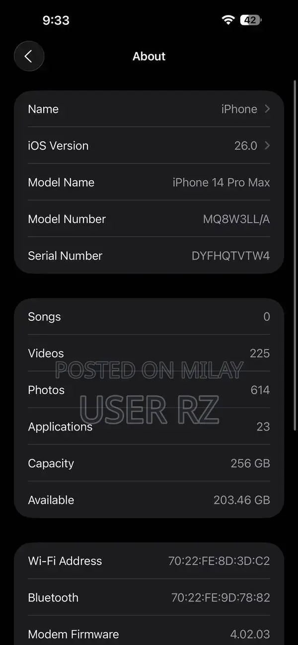 I phone 14 pro max LLA model 256gb jv