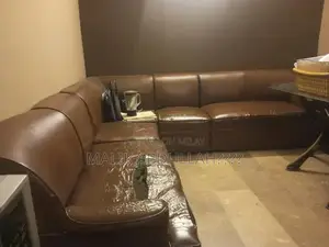 Photo - 7-Seater Brown Leather Corner Sofa with Optional Side Table