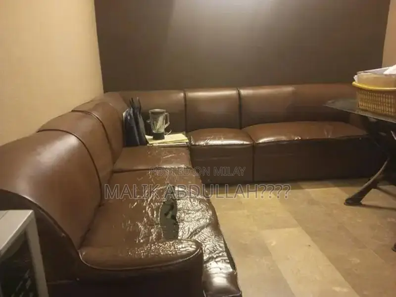 7-Seater Brown Leather Corner Sofa with Optional Side Table