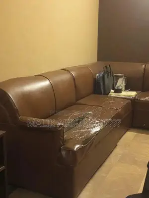 7-Seater Brown Leather Corner Sofa with Optional Side Table