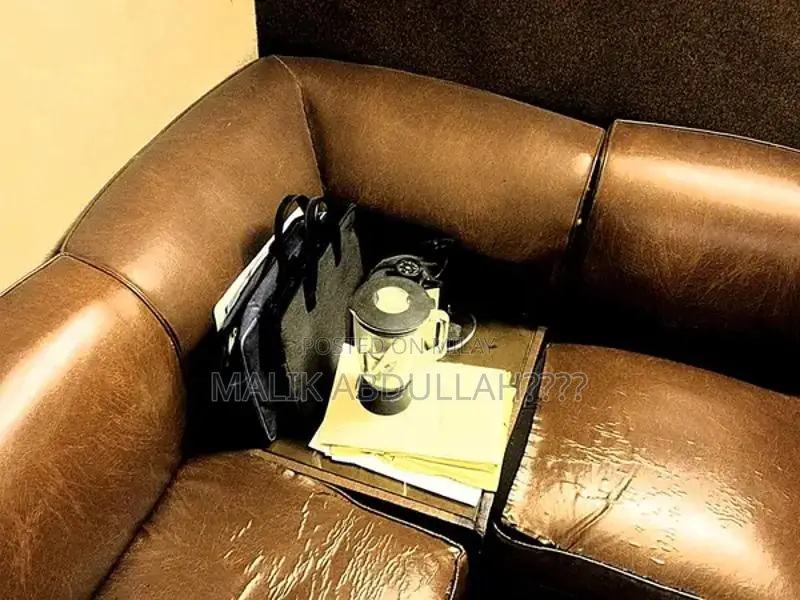 7-Seater Brown Leather Corner Sofa with Optional Side Table