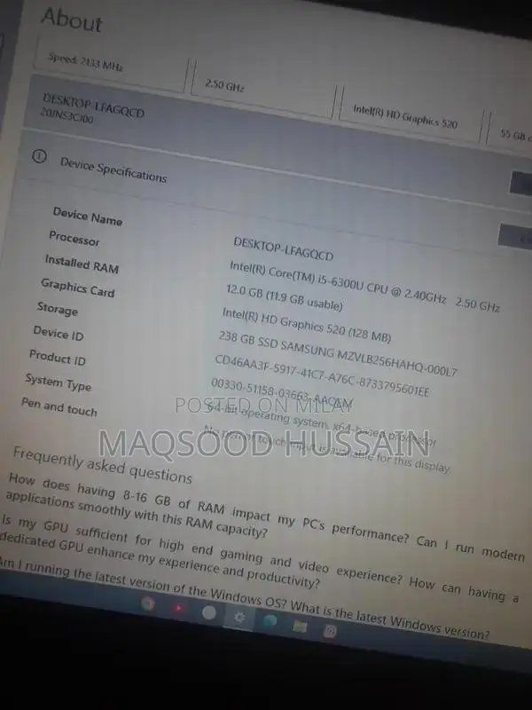 Lenovo ThinkPad T470 Laptop - i5 6th Gen, 12GB RAM, 256GB SSD