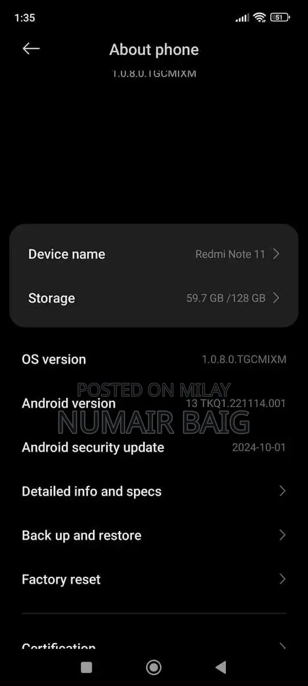 Redmi Note 11 ( 8 /128 ) 35 watt Fast Charging