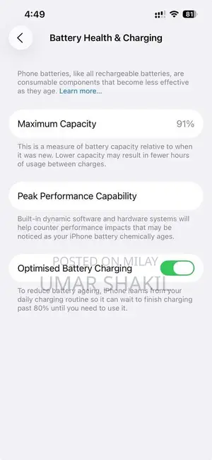 Sleek Pink Smartphone with High Battery Health