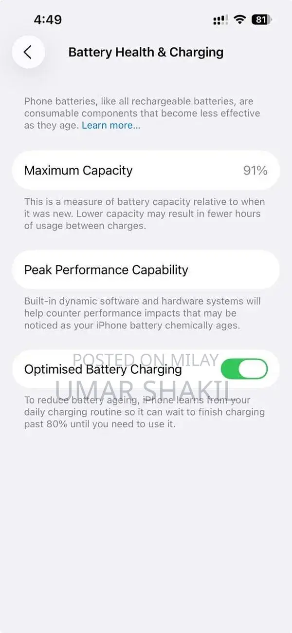 Sleek Pink Smartphone with High Battery Health