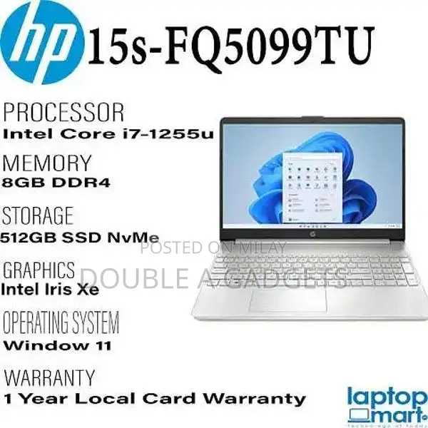 HP 15.6" Laptop with Windows 11 - Core i7, 8GB RAM, 512GB SSD