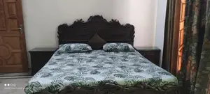 Photo - Solid Wood King Size Bed with 8-Inch Mattress and Dressing Table