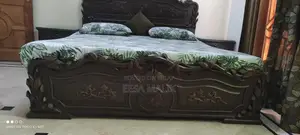 Solid Wood King Size Bed with 8-Inch Mattress and Dressing Table