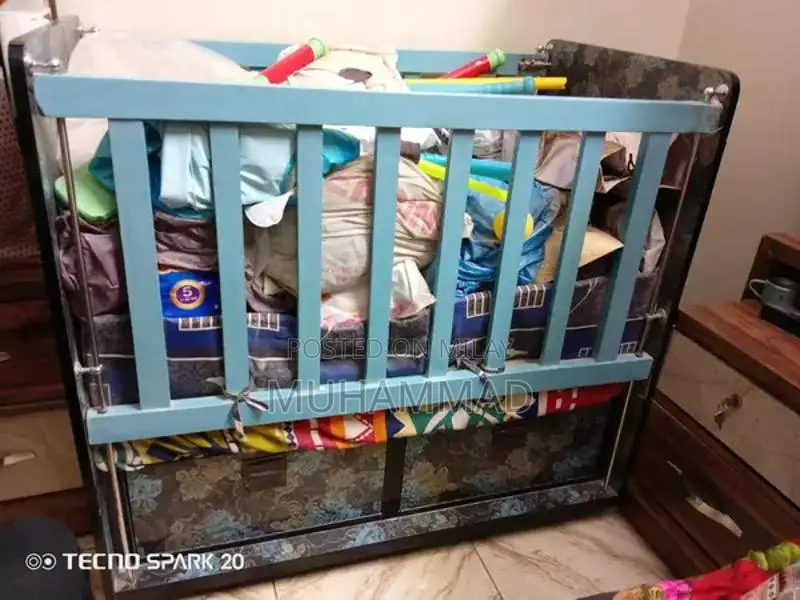 Wooden Baby Cot with Mattress and Storage Cabinet