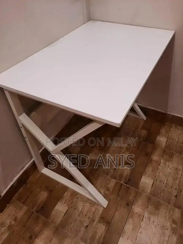 White Wooden Study Table with 2 Wall-Mounted Book Racks