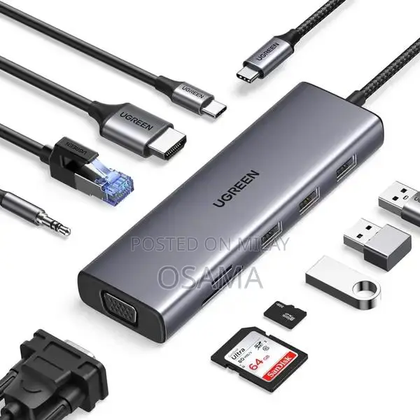 10-in-1 USB-C Multiport Hub with HDMI, VGA, Ethernet, Card Readers