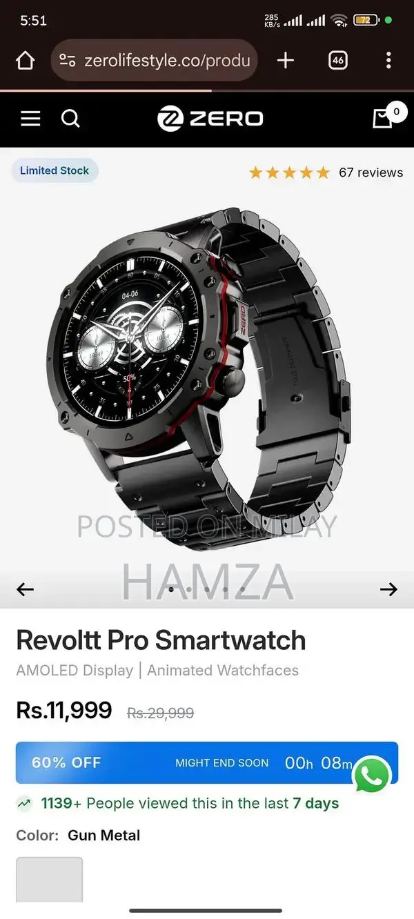 Zero Revoltt Pro Smart Fitness Watch - Excellent Condition