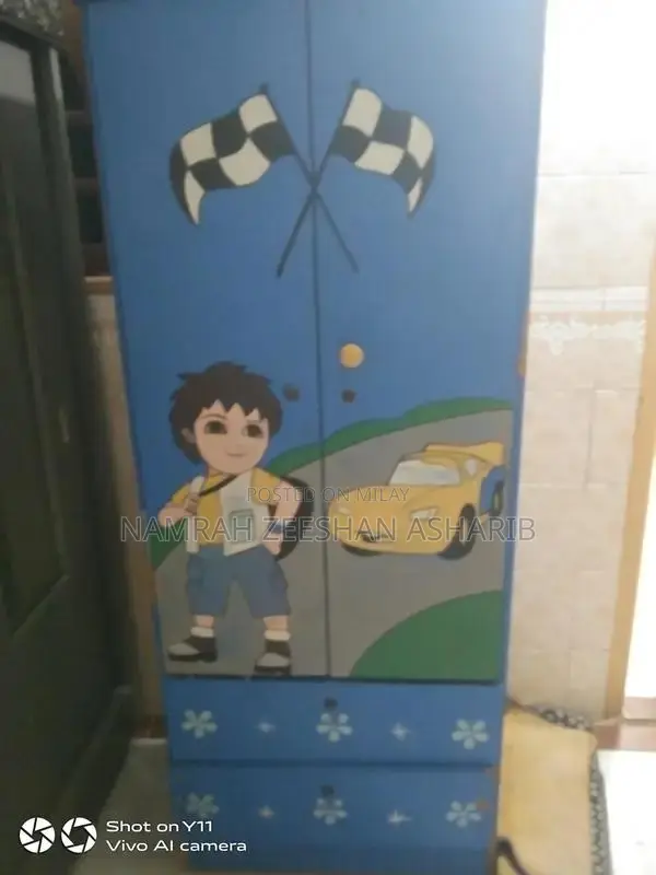 Kids Wooden Wardrobe with Drawers - Good Condition Storage Solution