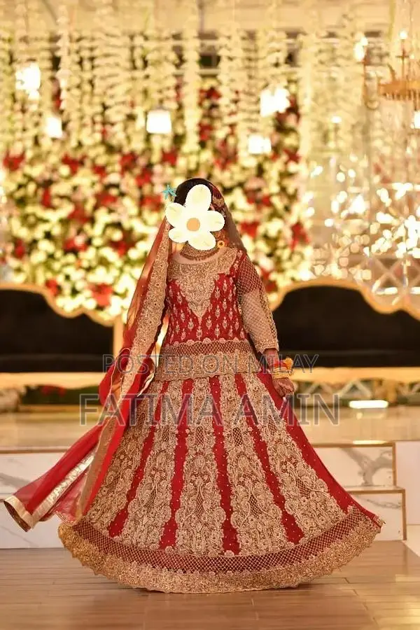 Red Chiffon Bridal Lehenga with Golden Embroidery