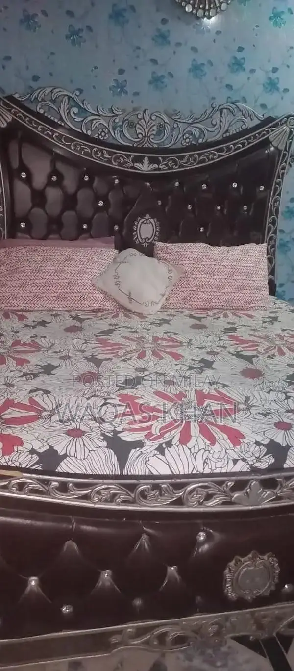 Black Double Bed with Two Side Tables