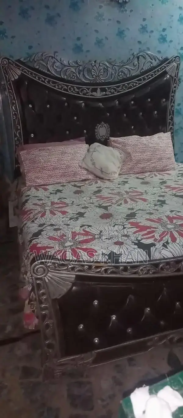 Black Double Bed with Two Side Tables