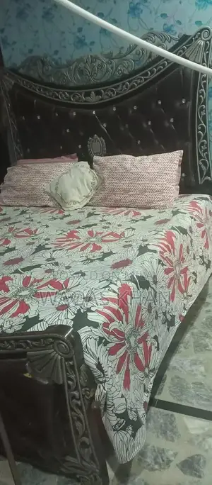 Black Double Bed with Two Side Tables