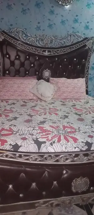 Black Double Bed with Two Side Tables