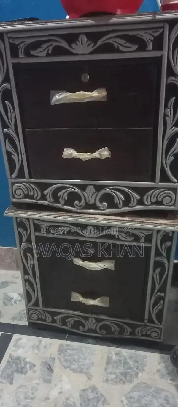 Black Double Bed with Two Side Tables