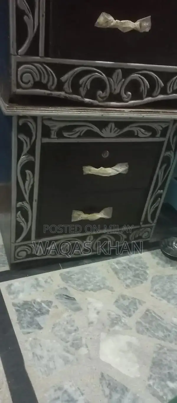 Black Double Bed with Two Side Tables