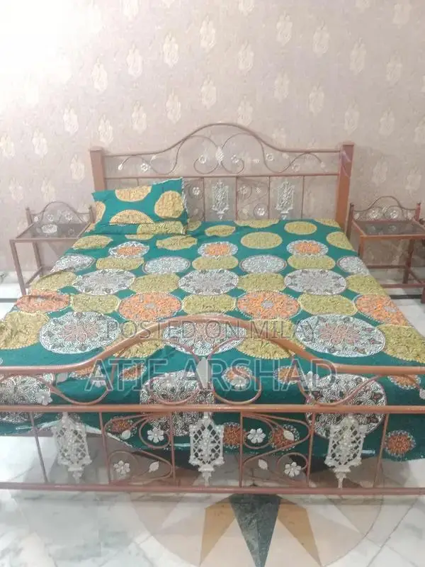 King Size Metal Bed Frame with Matching Side Tables and Mattress