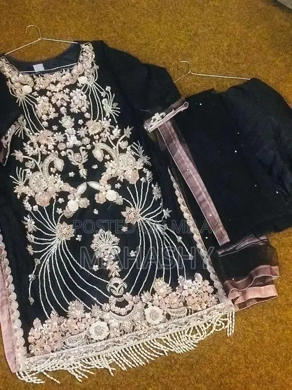 Black 3-Piece Traditional Suit Set - Shirt, Trouser, Dupatta