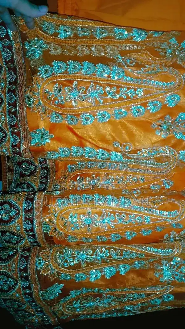 Orange Embroidered Maxi Dress with Detailed Measurements