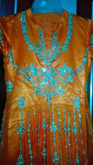 Orange Embroidered Maxi Dress with Detailed Measurements