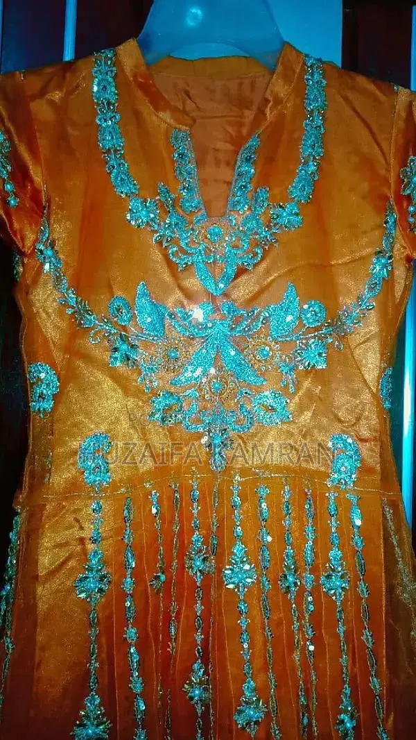 Orange Embroidered Maxi Dress with Detailed Measurements