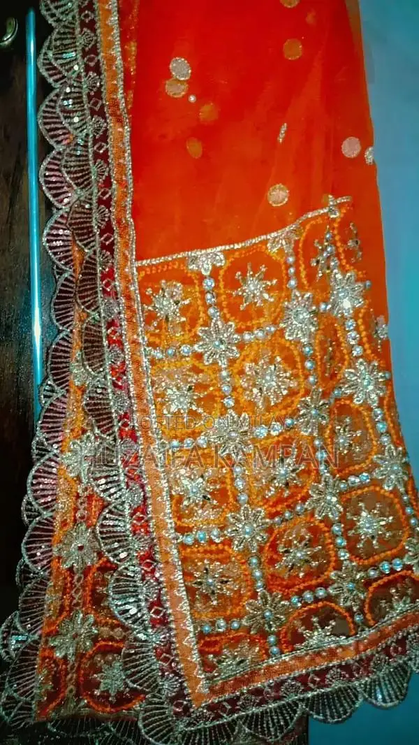 Orange Embroidered Maxi Dress with Detailed Measurements