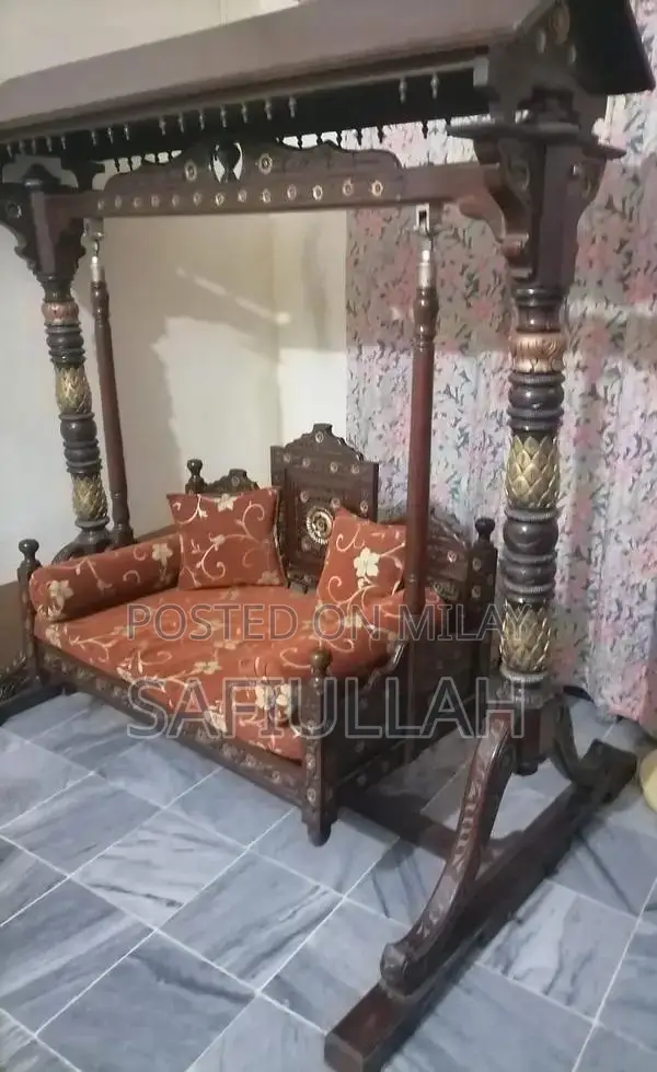 Traditional Chinioti Wooden Seating with Side Cushions