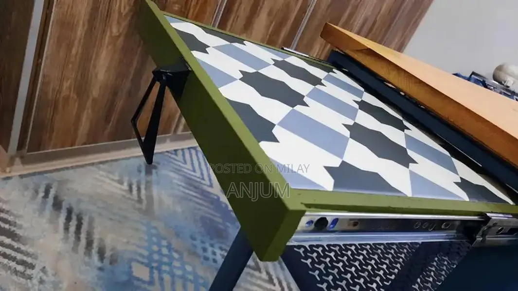 Modern Coffee Table with Tile Floor and CNC Iron Tray Design
