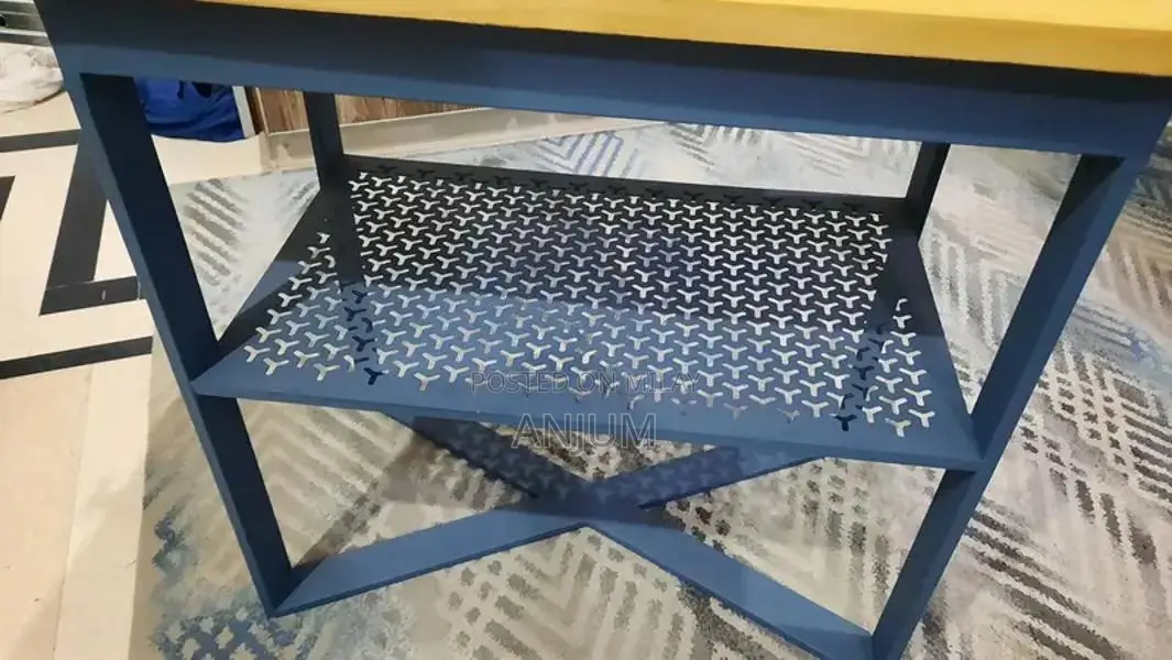 Modern Coffee Table with Tile Floor and CNC Iron Tray Design
