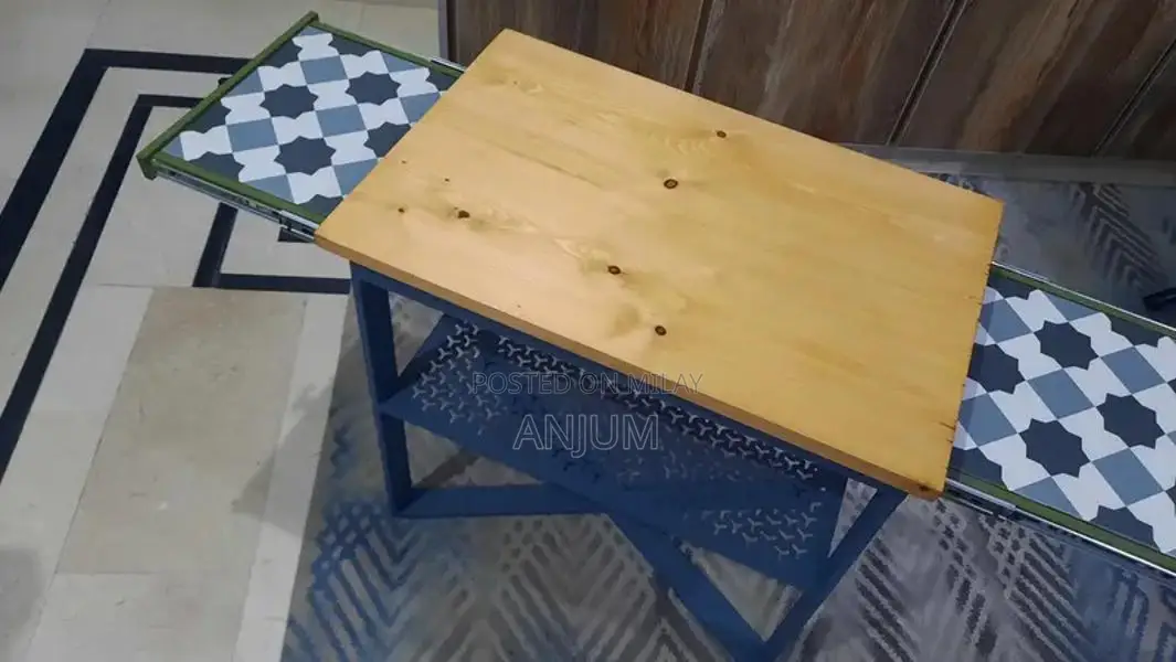 Modern Coffee Table with Tile Floor and CNC Iron Tray Design